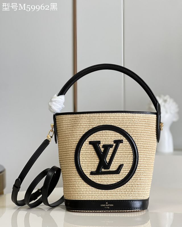 Louis vuitton raffia petit bucket bag M59961 black