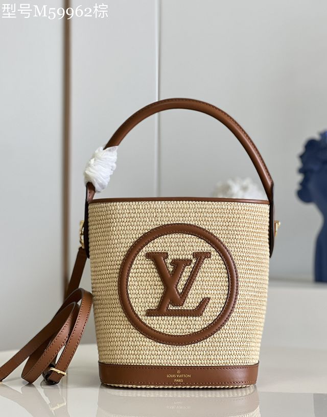 Louis vuitton raffia petit bucket bag M59962 caramel