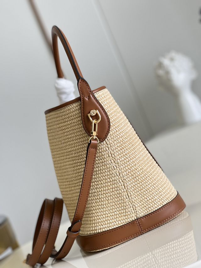 Louis vuitton raffia petit bucket bag M59962 caramel