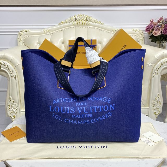 Louis vuitton original denim large shopping bag m94147 blue