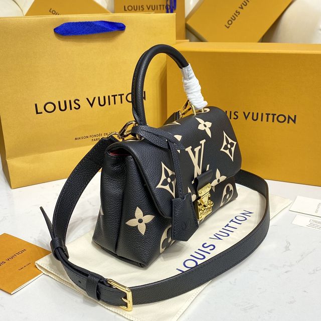 Louis vuitton original calfskin madeleine pm handbag M45978 black&apricot