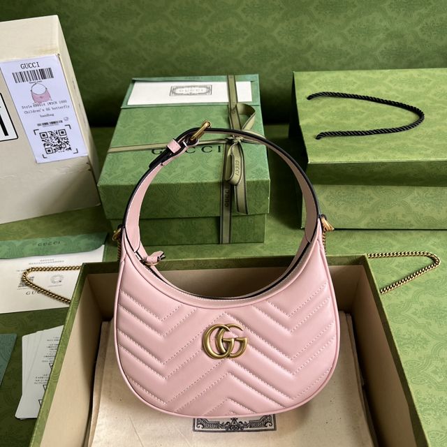2022 GG original calfskin marmont half-moon-shaped mini bag 699514 pink