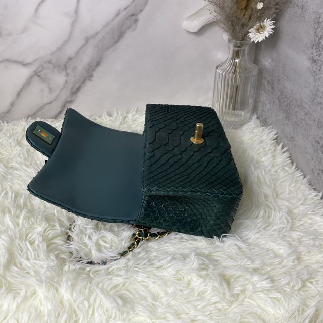 CC original python leather mini top handle flap bag AS2431 dark green