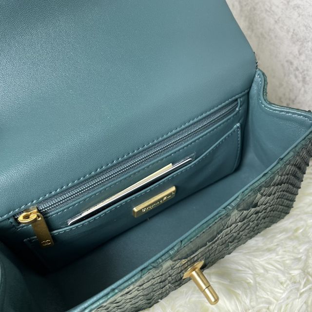 CC original python leather mini top handle flap bag AS2431 dark green