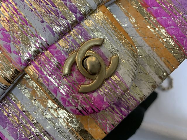 CC original python leather mini top handle flap bag AS2431 purple&orange