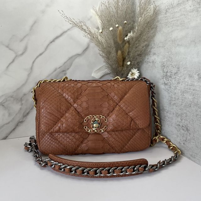 CC original python leather small flap bag bag AS1160 brown