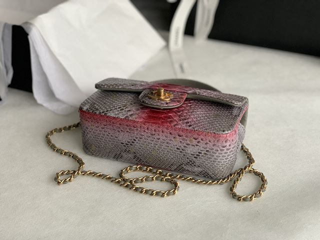 CC original python leather mini top handle flap bag AS2431 grey&red