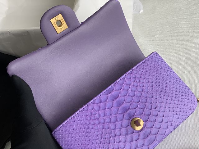 CC original python leather mini top handle flap bag AS2431 purple