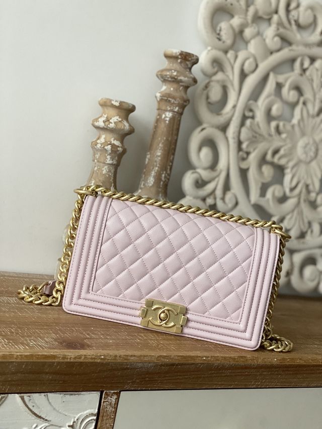 CC original grained calfskin medium boy handbag A67086 light pink