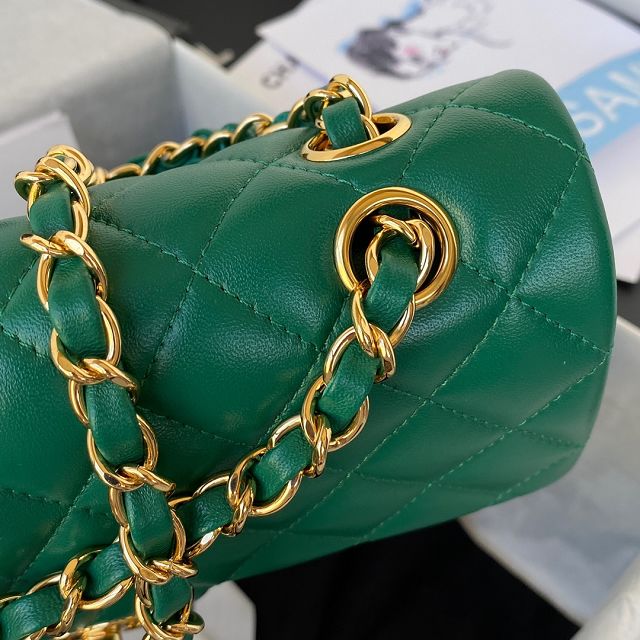 CC original lambskin small flap bag A01113 green