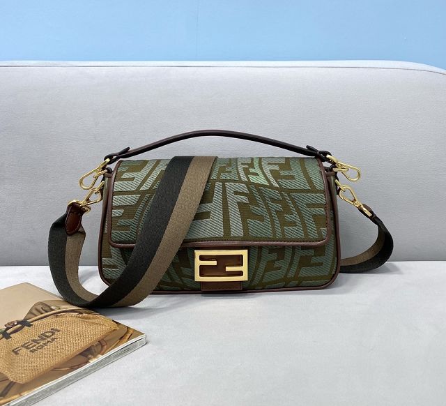 Fendi original canvas medium baguette bag 8BR600 dark green