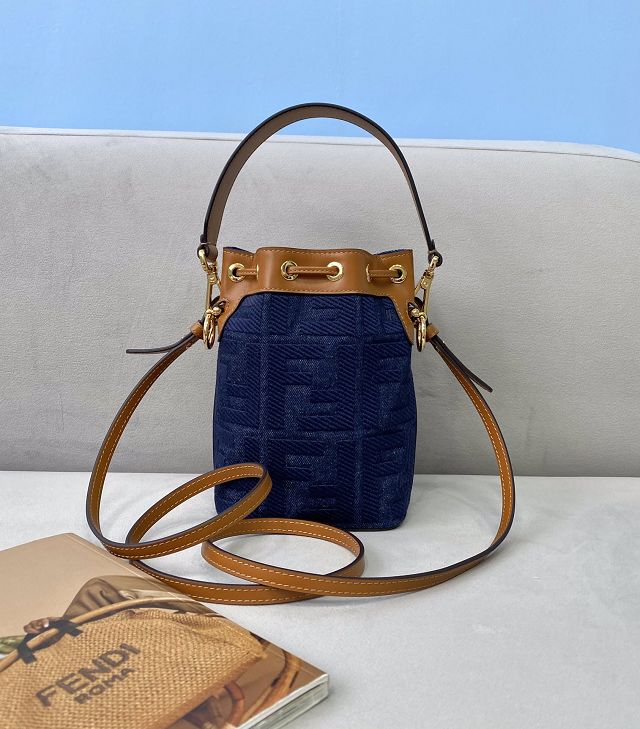 Fendi denim small mon tresor bucket bag 8BS010 blue