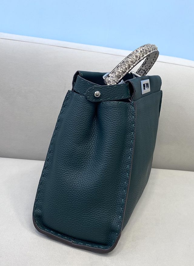 Fendi original grained calfskin medium peekaboo bag 8BN240-3 dark green