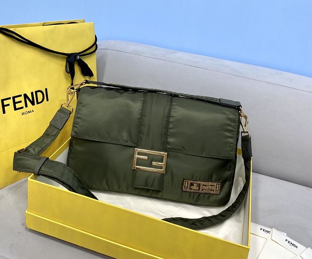 Fendi original nylon maxi baguette bag 8BR805 green