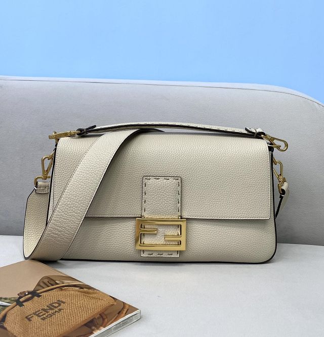 Fendi original grained calfskin large baguette bag 8BR795 white