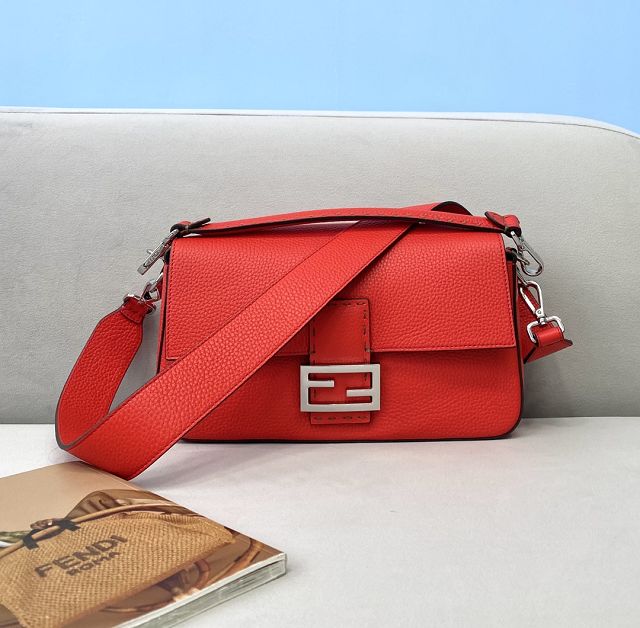 Fendi original grained calfskin medium baguette bag 8BR600 red