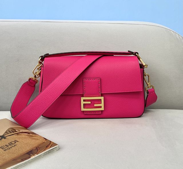 Fendi original grained calfskin medium baguette bag 8BR600 rose red