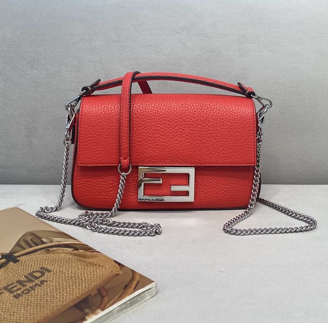 Fendi original grained calfskin mini baguette bag 8BS017 red