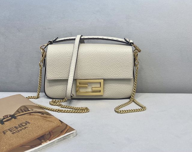 Fendi original grained calfskin mini baguette bag 8BS017 white