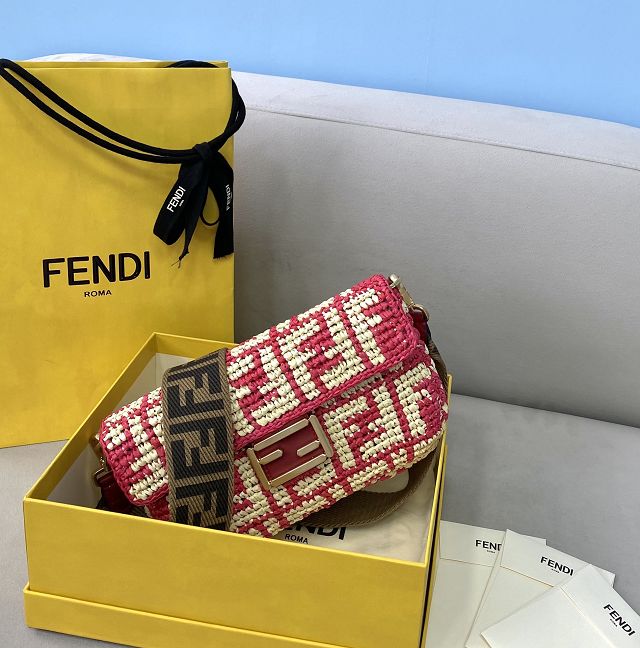 Fendi original i straw medium baguette bag 8BR600 red