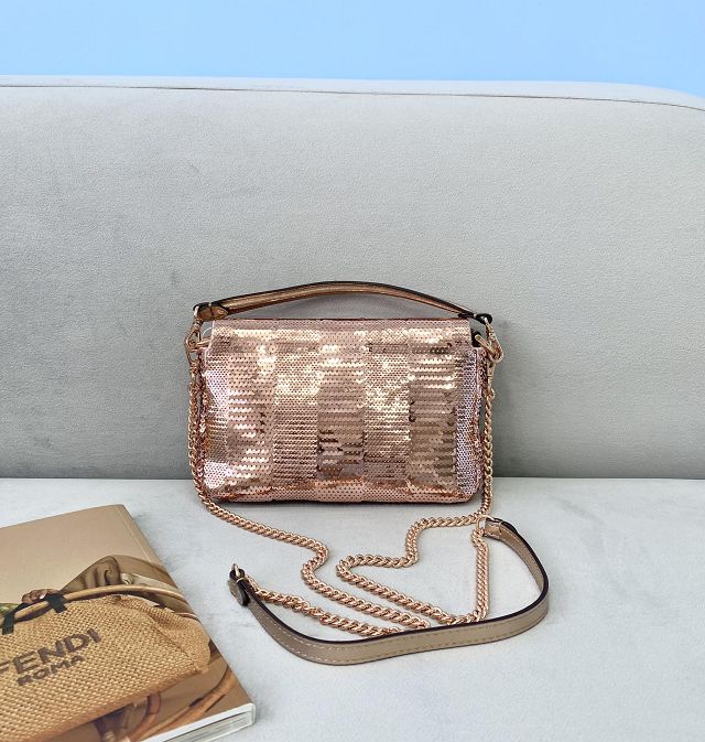 Fendi sequins mini baguette bag 8BS017 rose gold