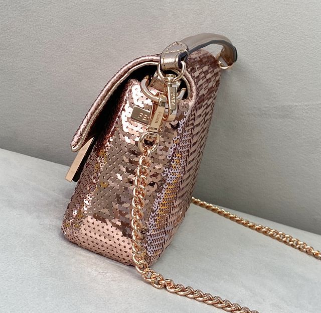 Fendi sequins mini baguette bag 8BS017 rose gold