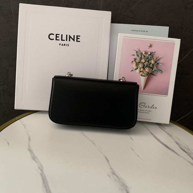 Celine original calfskin triomphe chain shoulder bag 197993 black