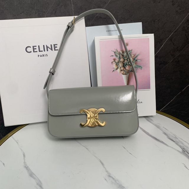 Celine original calfskin triomphe shoulder bag 194143 grey