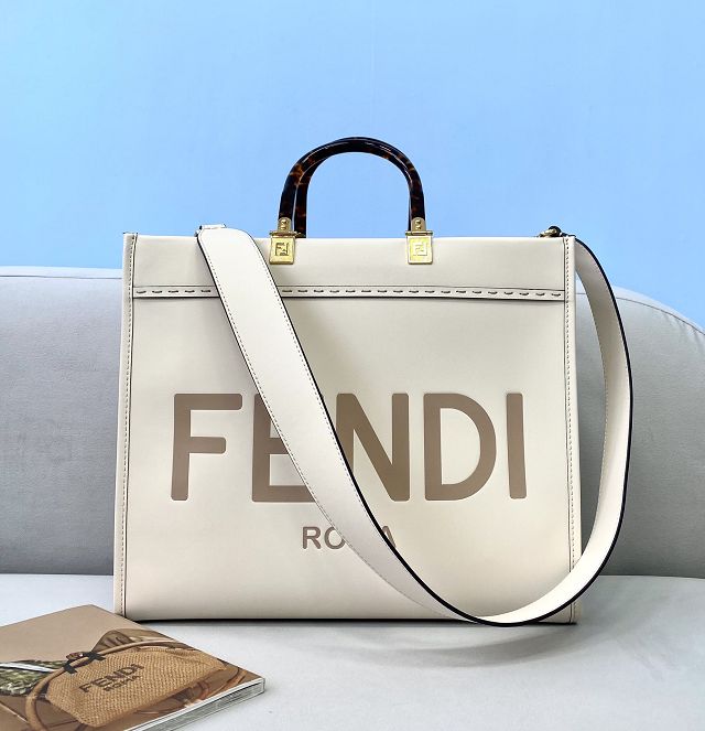 Fendi original calfskin medium sunshine shopper bag 8BH386 white