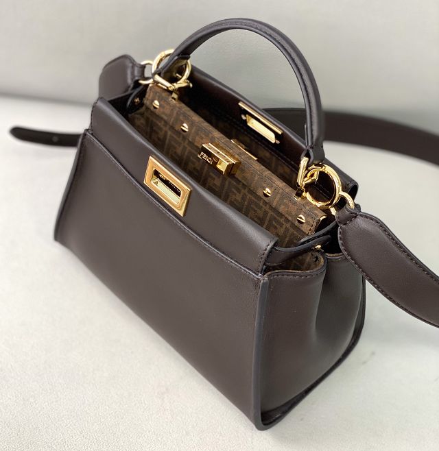 Fendi original calfskin small peekaboo bag 8BN244 dark coffee