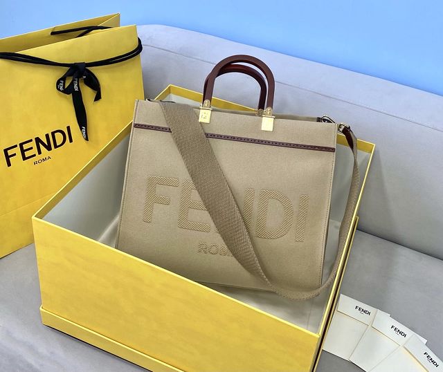 Fendi original canvas medium sunshine shopper bag 8BH386 apricot