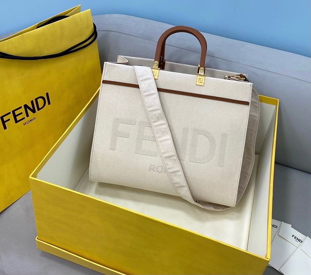 Fendi original canvas medium sunshine shopper bag 8BH386 white