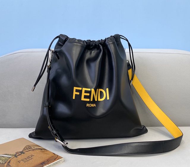 Fendi original calfskin large drawstring bag 8BH352 black