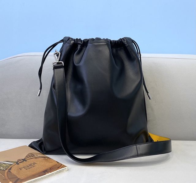 Fendi original calfskin large drawstring bag 8BH352 black