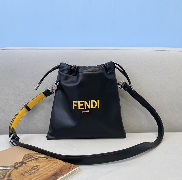 Fendi original calfskin small drawstring bag 8BH355 black