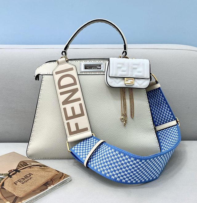 Fendi original grained calfskin medium peekaboo ISeeU bag 8BN321 white