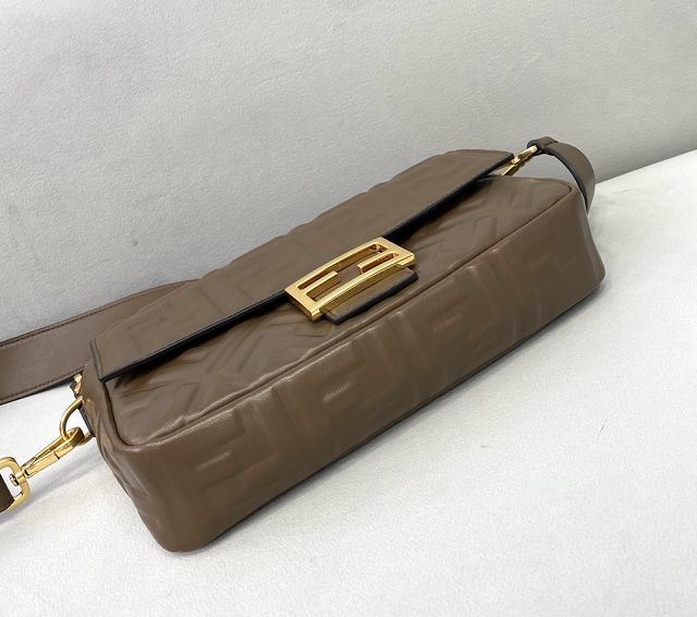 Fendi original lambskin medium baguette bag 8BR600 dark coffee