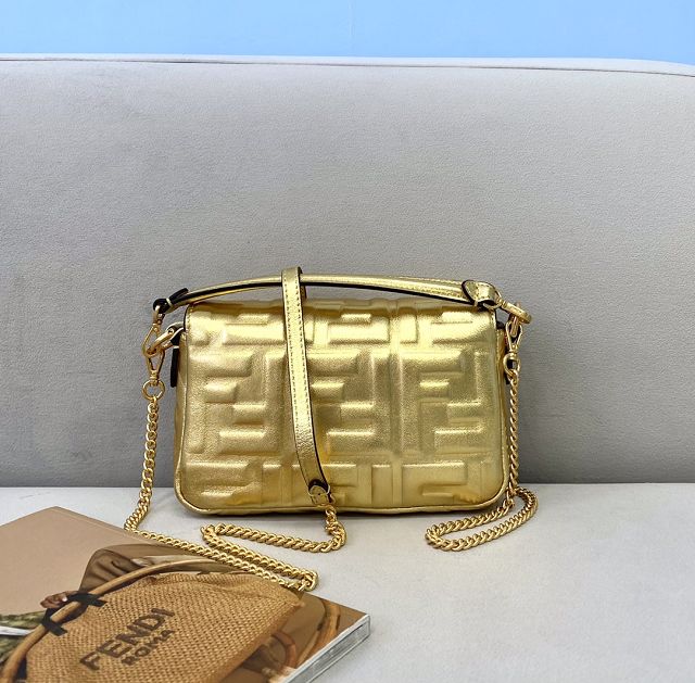 Fendi original lambskin mini baguette bag 8BS017 gold