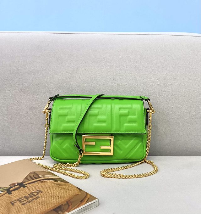 Fendi original lambskin mini baguette bag 8BS017 green