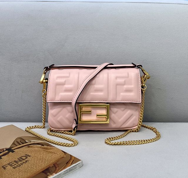 Fendi original lambskin mini baguette bag 8BS017 pink