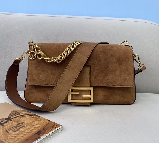 Fendi original suede large baguette bag 8BR795 brown