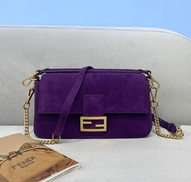 Fendi original suede medium baguette bag 8BR600 purple