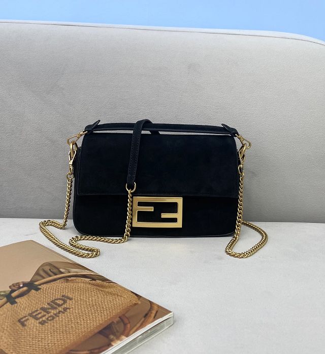 Fendi original suede mini baguette bag 8BS017 black