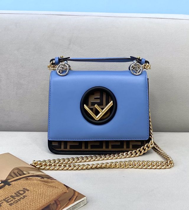 Fendi original calfskin kan I F small flap bag 8BT286 blue