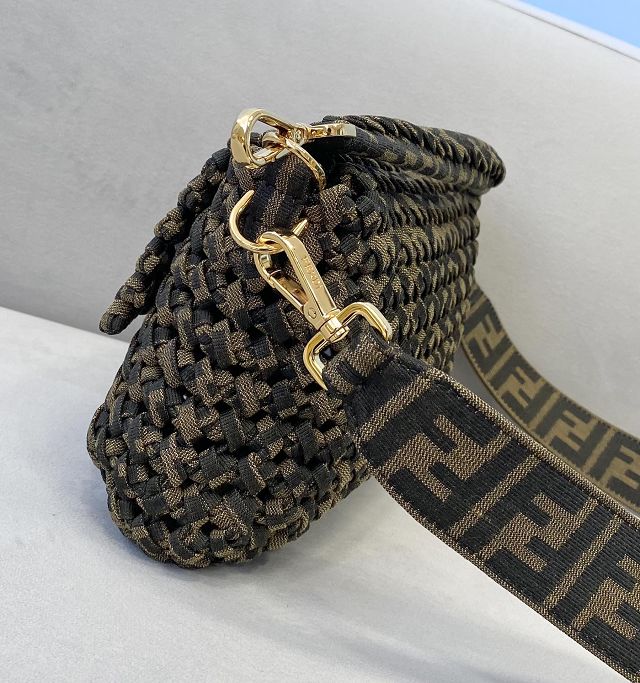 Fendi tweed medium baguette bag 8BR600 dark brown