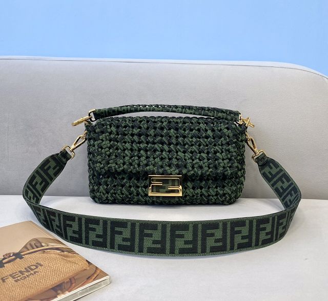 Fendi tweed medium baguette bag 8BR600 green