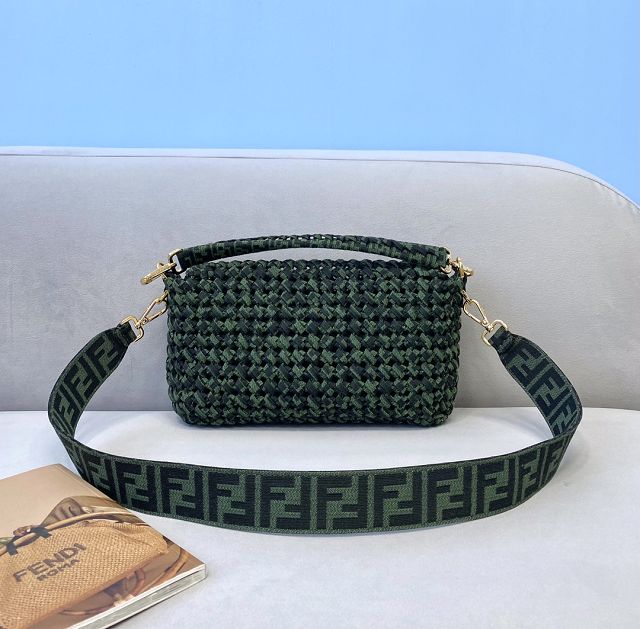 Fendi tweed medium baguette bag 8BR600 green