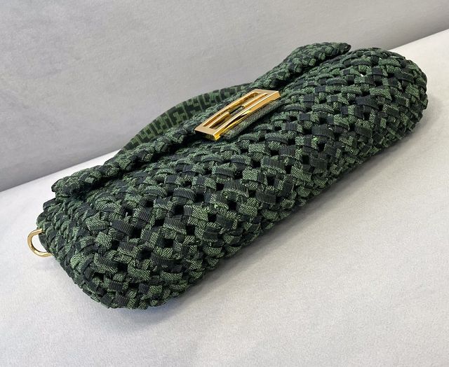 Fendi tweed medium baguette bag 8BR600 green