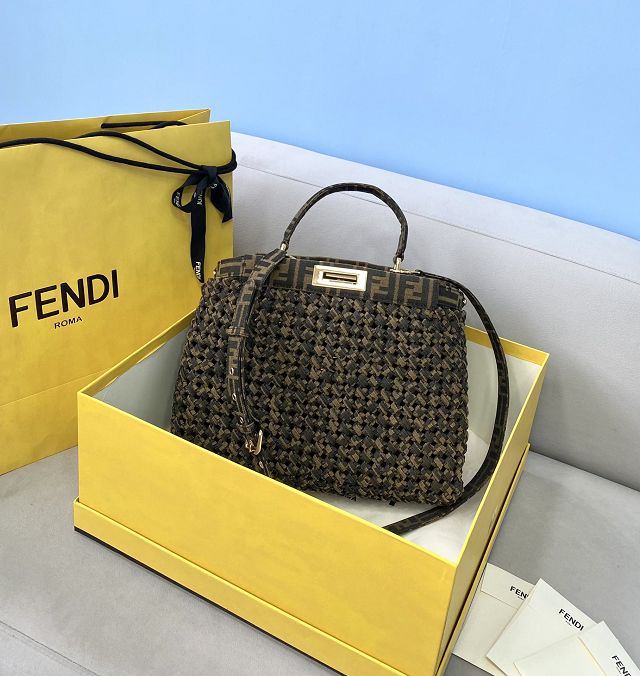 Fendi tweed medium peekaboo bag 8BN240 dark brown