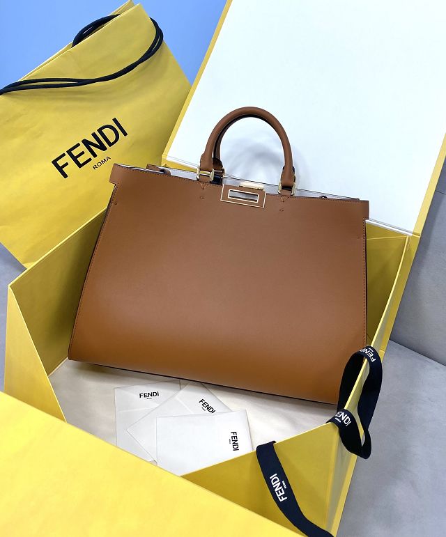 Fendi original calfskin large X-Tote bag 8BH374 brown